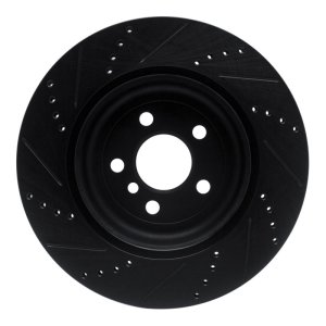 BMW 530I Brake Rotor (1) - Left Rear - R1 Concepts - Drilled & Slotted - Black - `17-`25